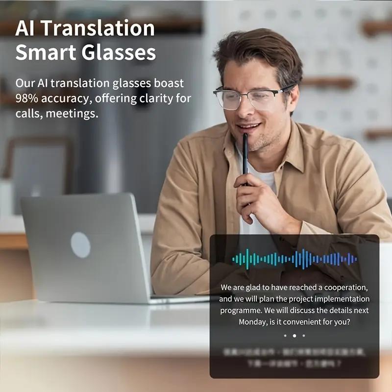 ⚡Hot Sales 49% OFF🔥High-End AI Semi-Rimless Smart Glasses 164-Language Real-Time Translation