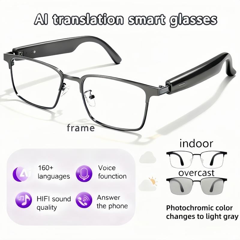 ⚡Hot Sales 49% OFF🔥High-End AI Semi-Rimless Smart Glasses 164-Language Real-Time Translation