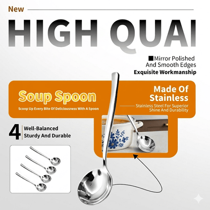🍲 4/6 PCs Stainless Steel Soup Spoon Set